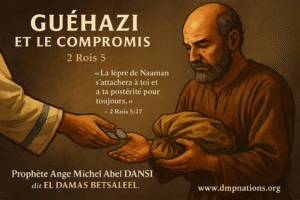 Guéhazi accepte un compromis et reçoit les présents de Naaman, symbole de malédiction générationnelle (2 Rois 5). Symbole du compromis